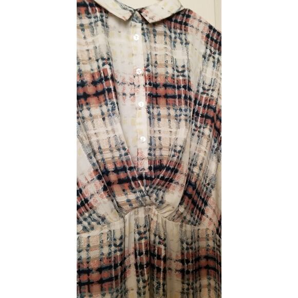 Ellos Plaid Pull On Shirt Blouse / Dress Button Cuff Long Sleeve Ruching Size 14 - Picture 2 of 8